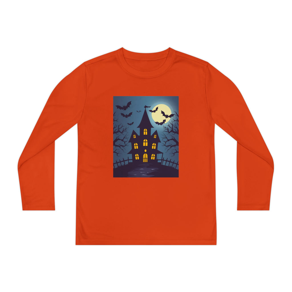 Halloween Haunted House Youth Long Sleeve Tee, Halloween Shirt, Spooky Tee, Ghostly Nightwear, Fall Apparel, Kids Halloween Costume