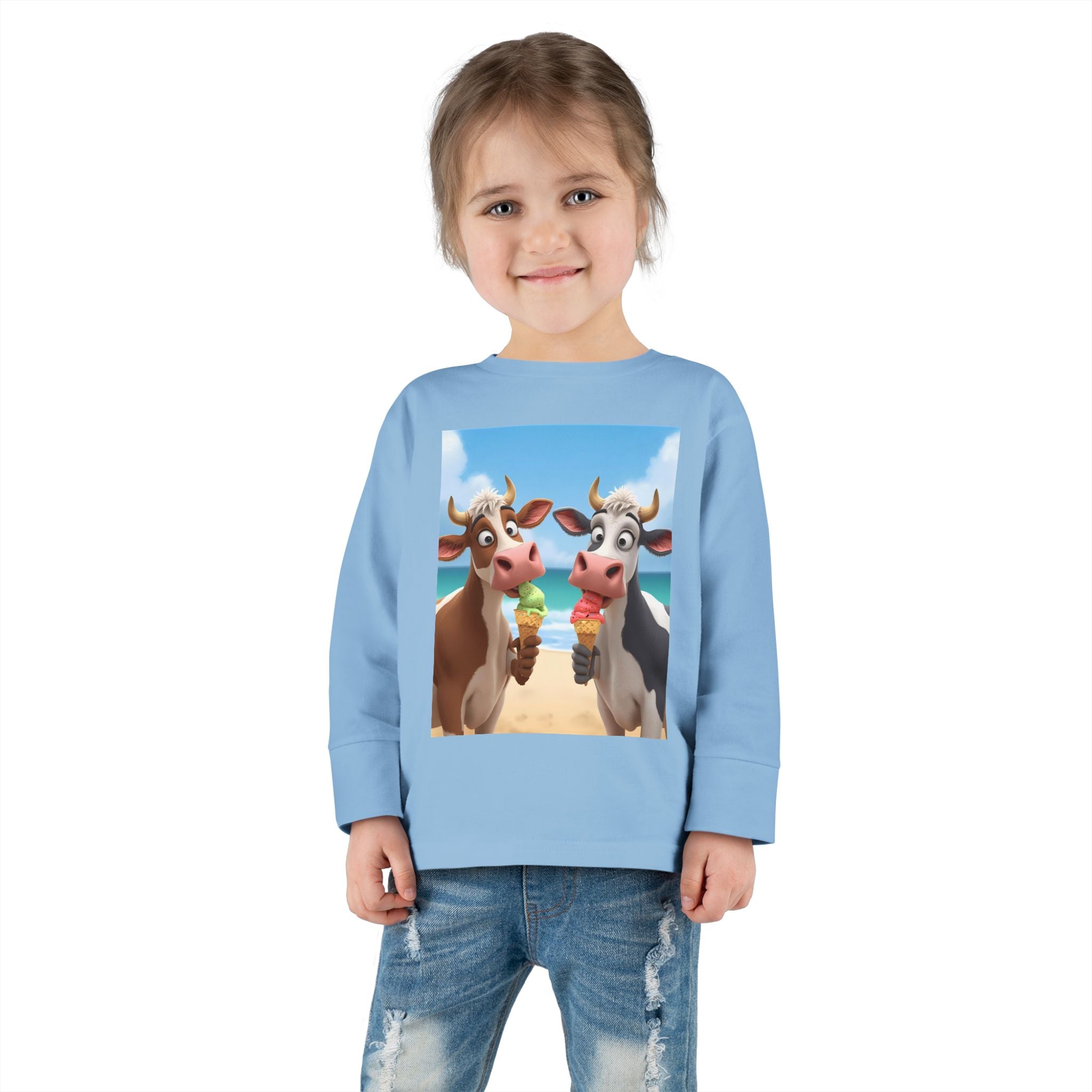 Beachy Cow Toddler Long Sleeve Tee, Cute Cows T-shirt, Kids Summer Tee, Farm Animal Shirt, Toddler Graphic Top, Fun Childrens Apparel