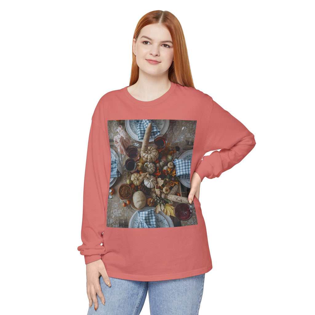 Rustic Gatherings Festive Long Sleeve T-Shirt for Gatherings, Casual Wear, Thanksgiving Shirt, Cozy Gift, Holiday Celebration Tee