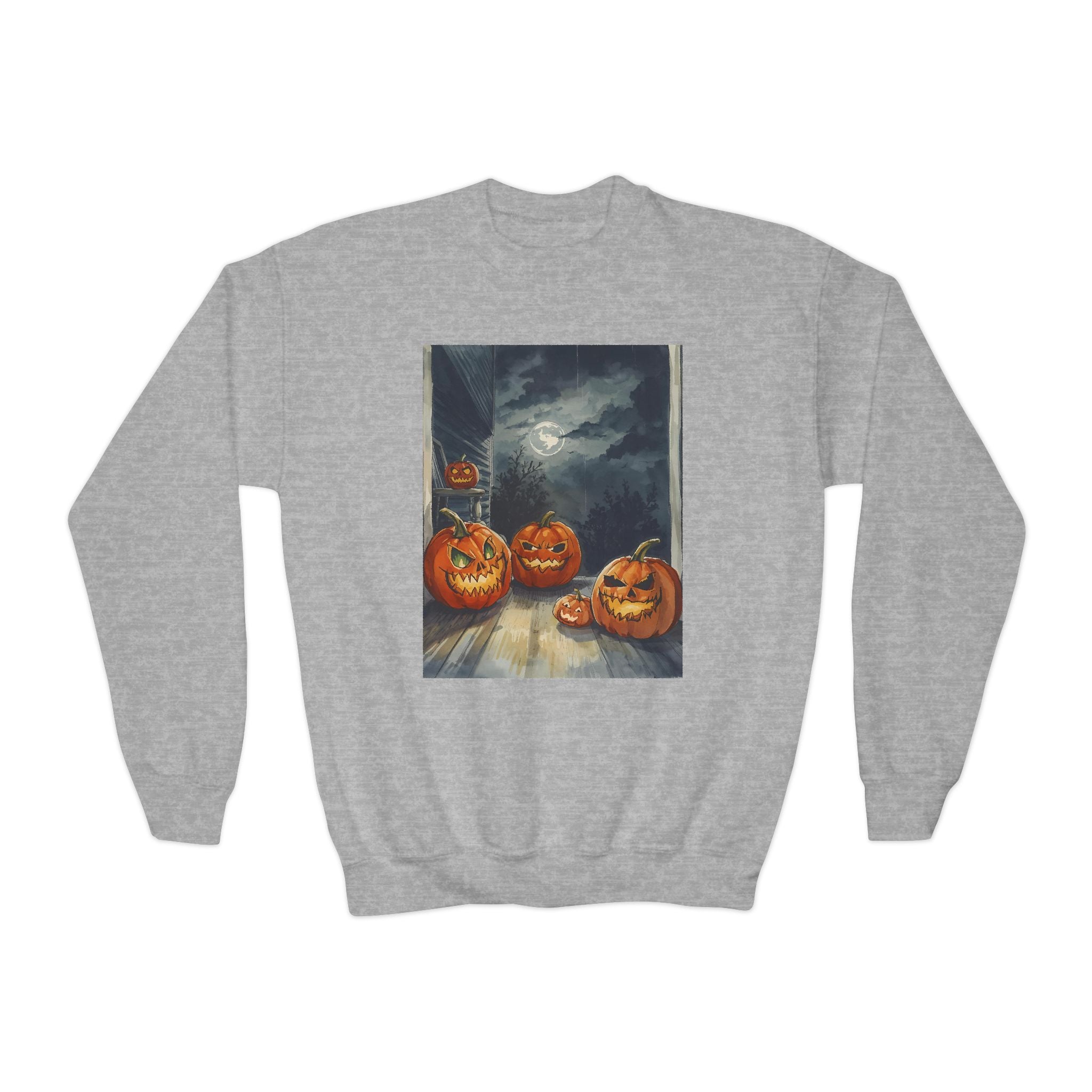 Halloween Pumpkin  Youth Crewneck Sweatshirt, Cozy Fall Sweatshirt, Kids Halloween Apparel, Pumpkin Sweatshirt, Spooky Season Top