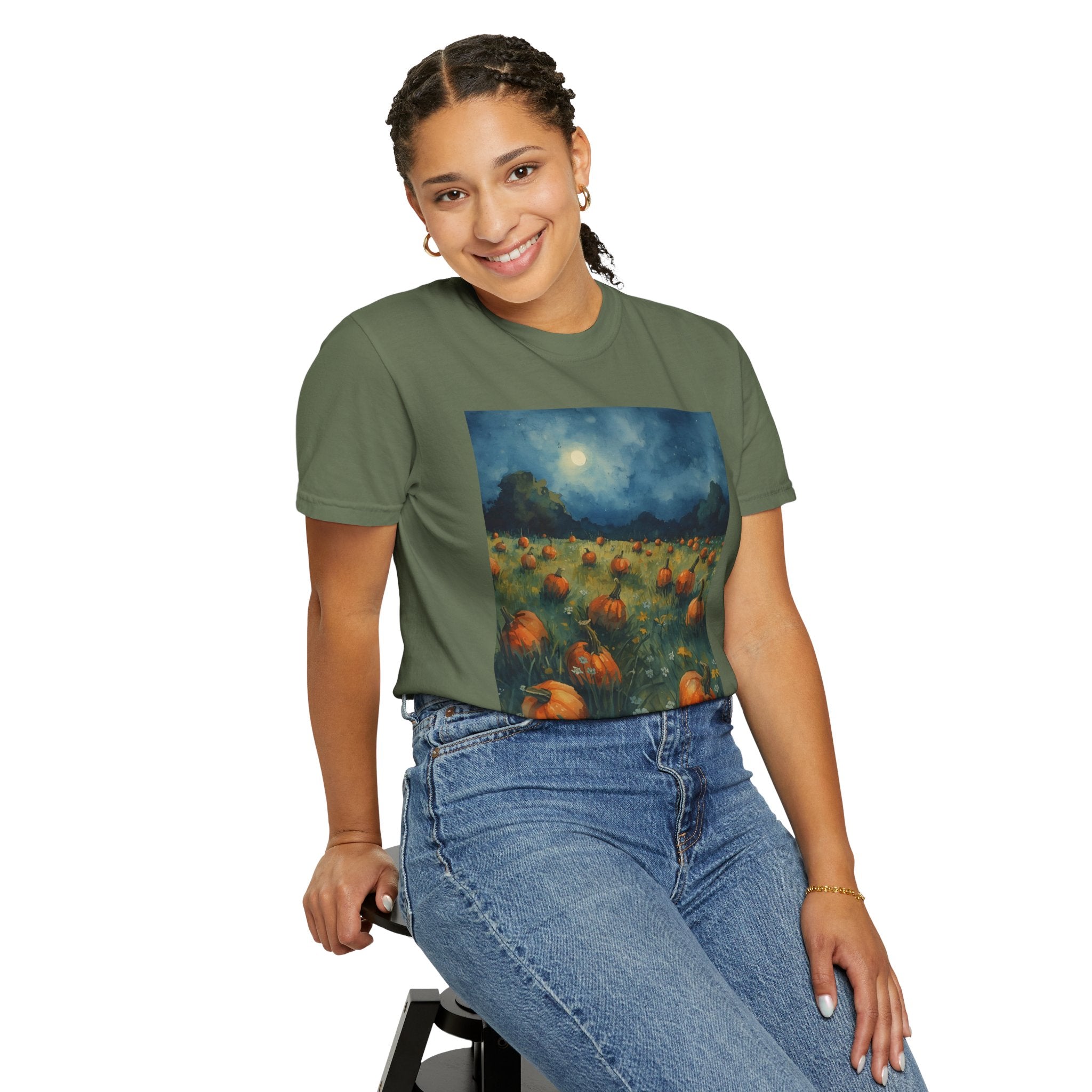 Autumn Pumpkin Field T-shirt | Unisex Fall Tee, Cozy Graphic Shirt, Halloween Gift, Harvest Fashion, Seasonal Wear, Pumpkin Lovers