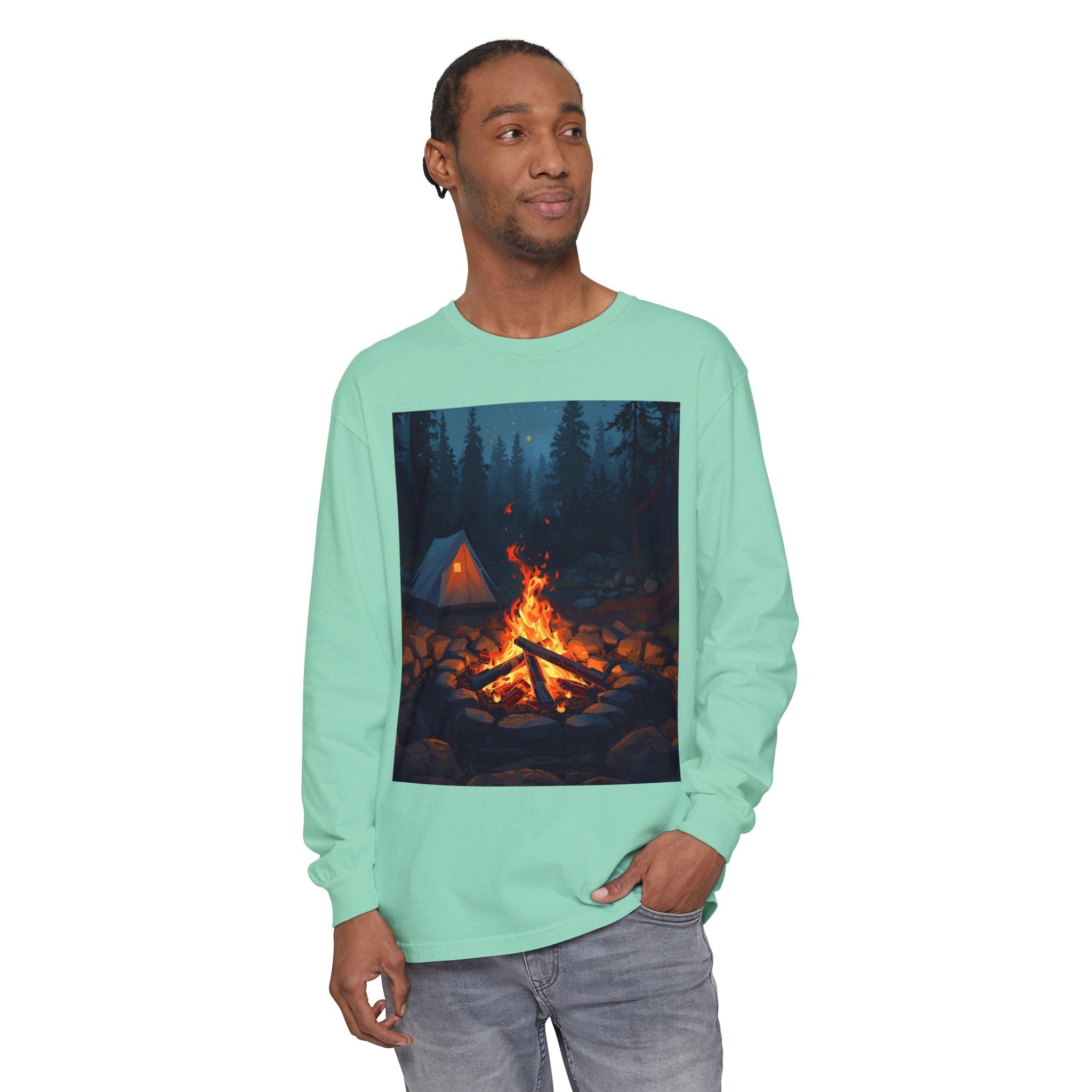 Camping Vibes Long Sleeve T-Shirt | Outdoor Adventure Shirt, Cozy Gift for Campers, Bonfire, Nature Lovers, Unisex Tee