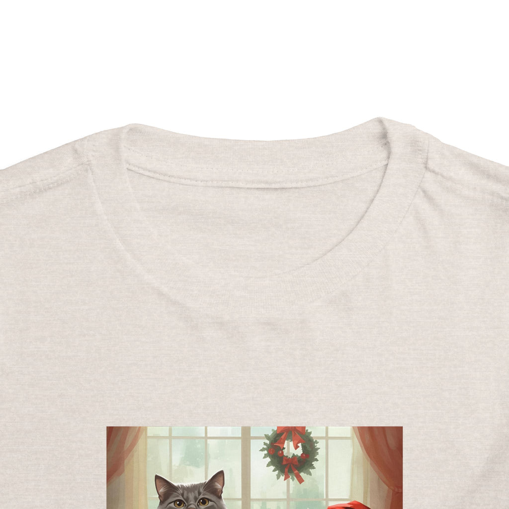 Cute Festive Christmas Cat Toddler Short Sleeve Tee