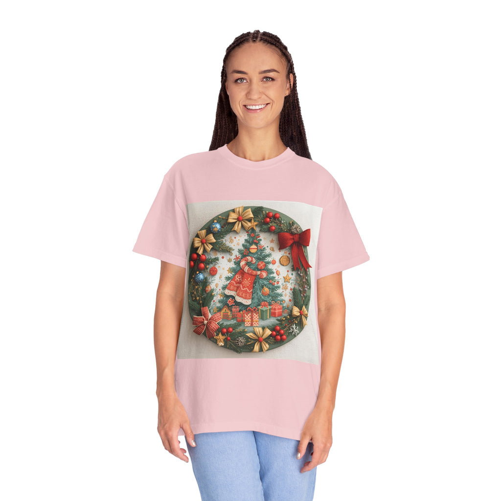 Christmas Wreath Festive Holiday T-Shirt, Christmas Tee, Seasonal Wear, Gift for Him/Her, Cute Xmas Shirt, Unisex Holiday Apparel