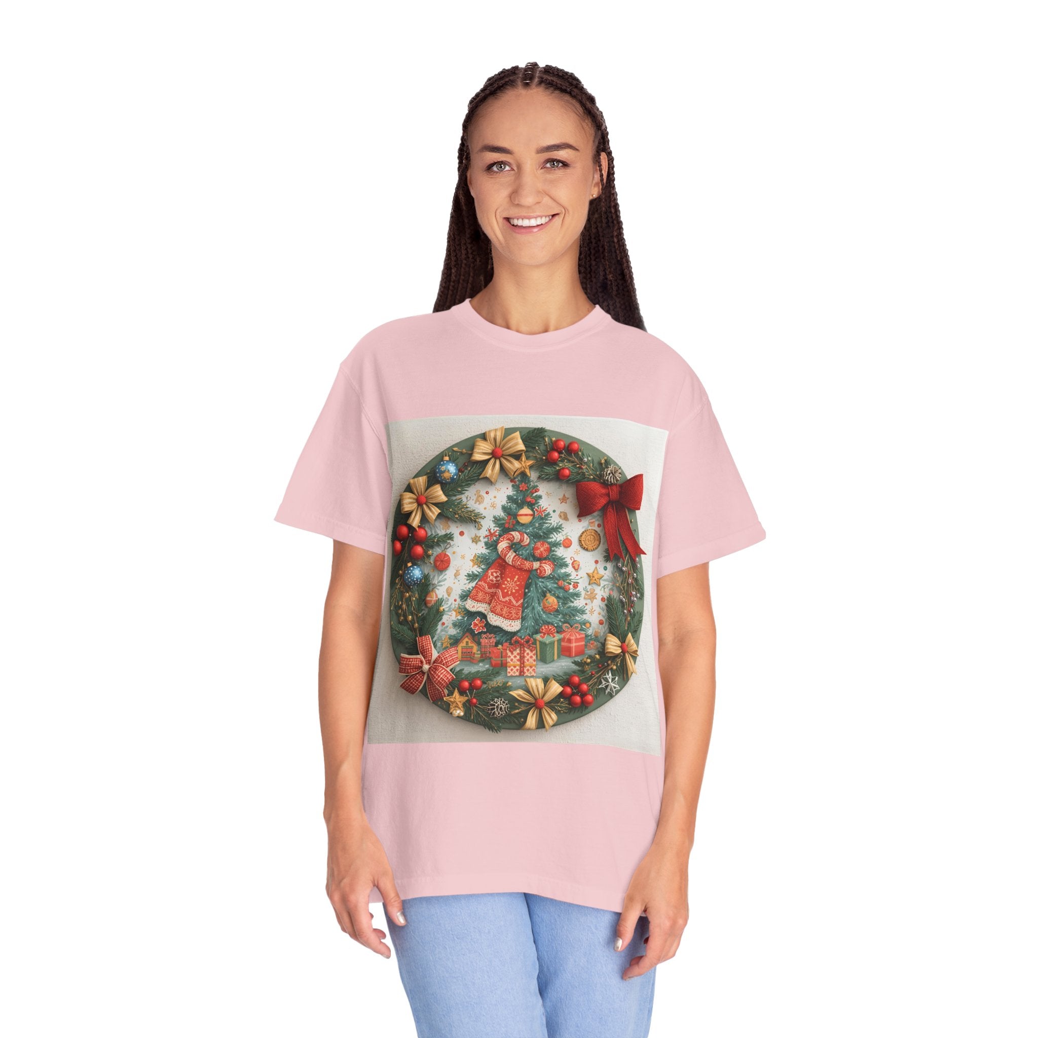 Christmas Wreath Festive Holiday T-Shirt, Christmas Tee, Seasonal Wear, Gift for Him/Her, Cute Xmas Shirt, Unisex Holiday Apparel