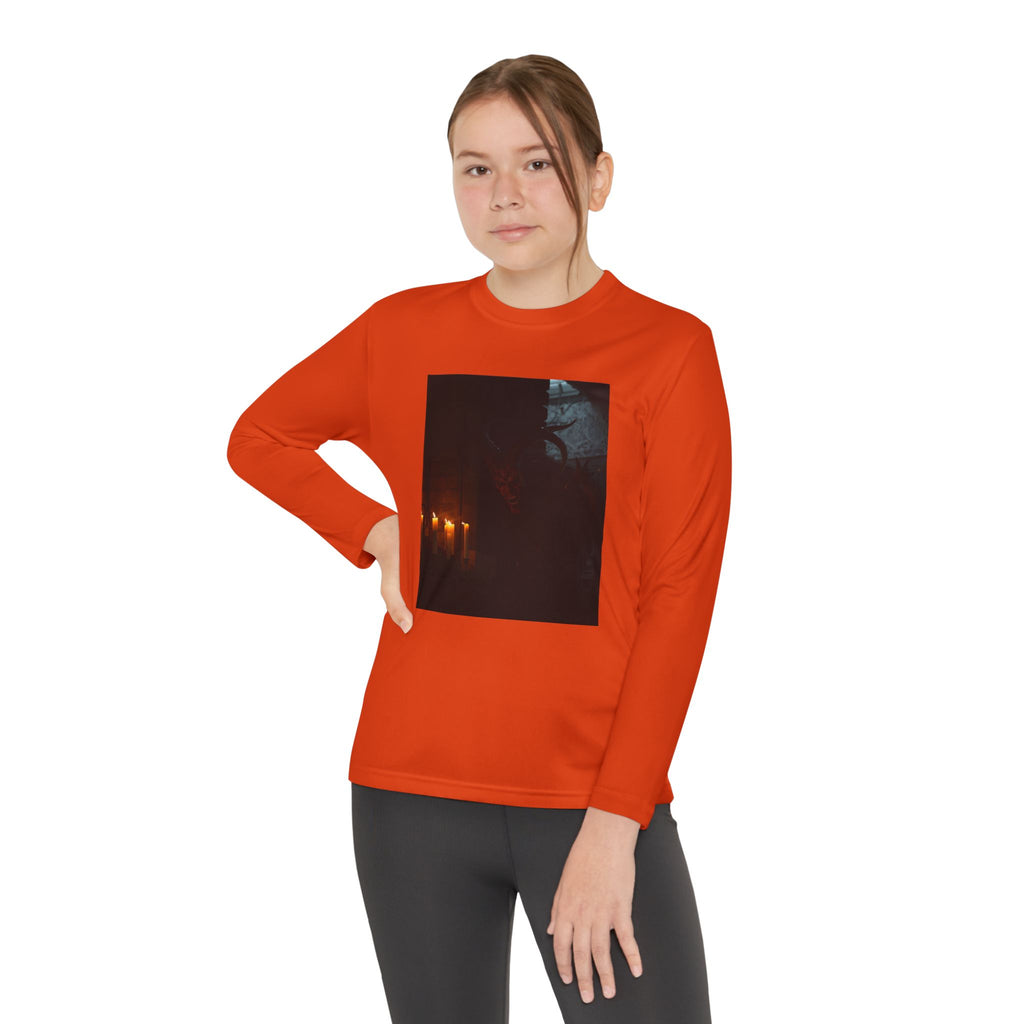 Spooky Halloween Pumpkin Shadow Youth Long Sleeve Competitor Tee