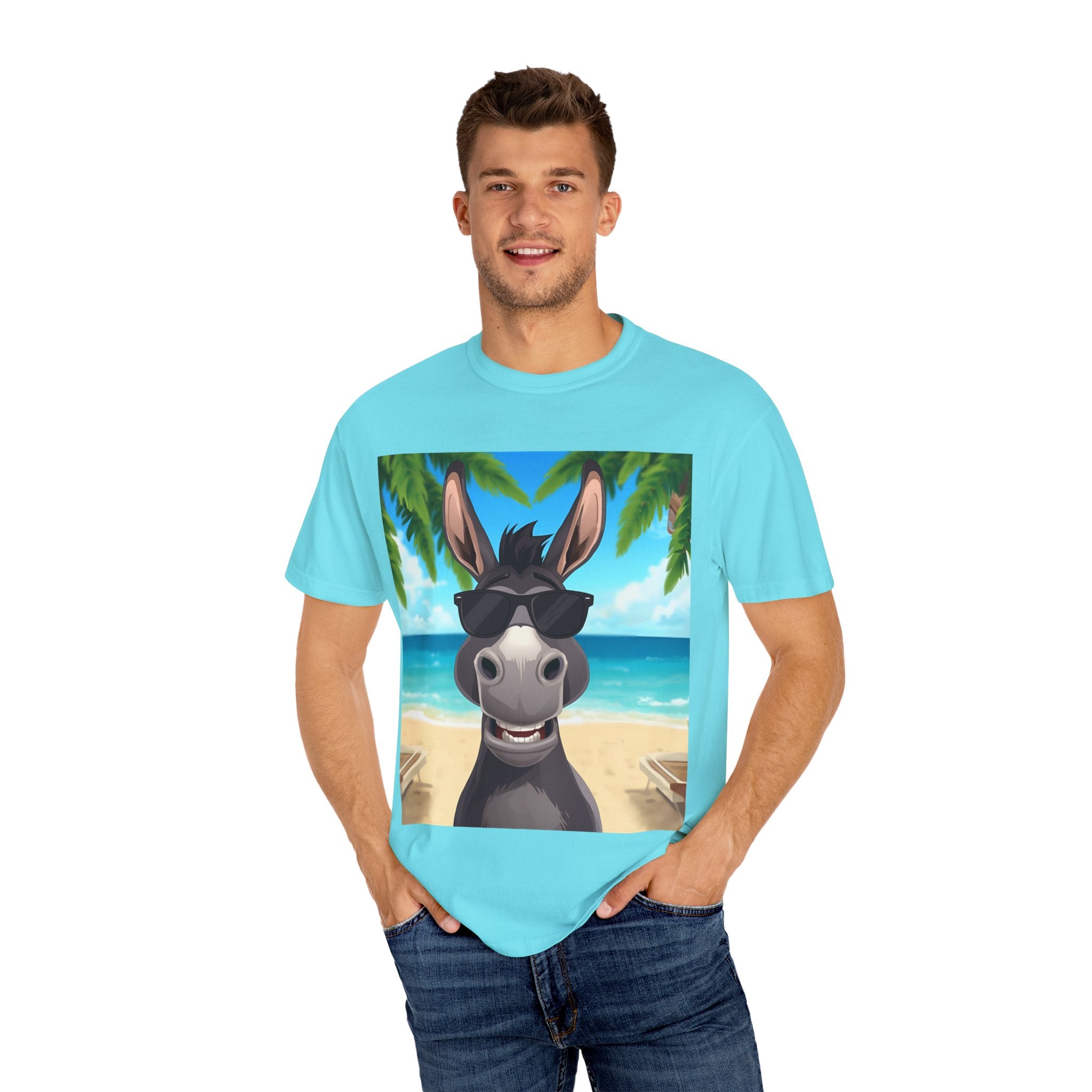 Chill Donkey Sunset T-Shirt, Unisex Summer Tee, Casual Beachwear, Gift for Animal Lovers, Fun Vacation Shirt