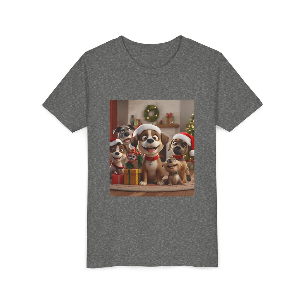 Cute Festive Christmas Dog Youth Short Sleeve Tee
