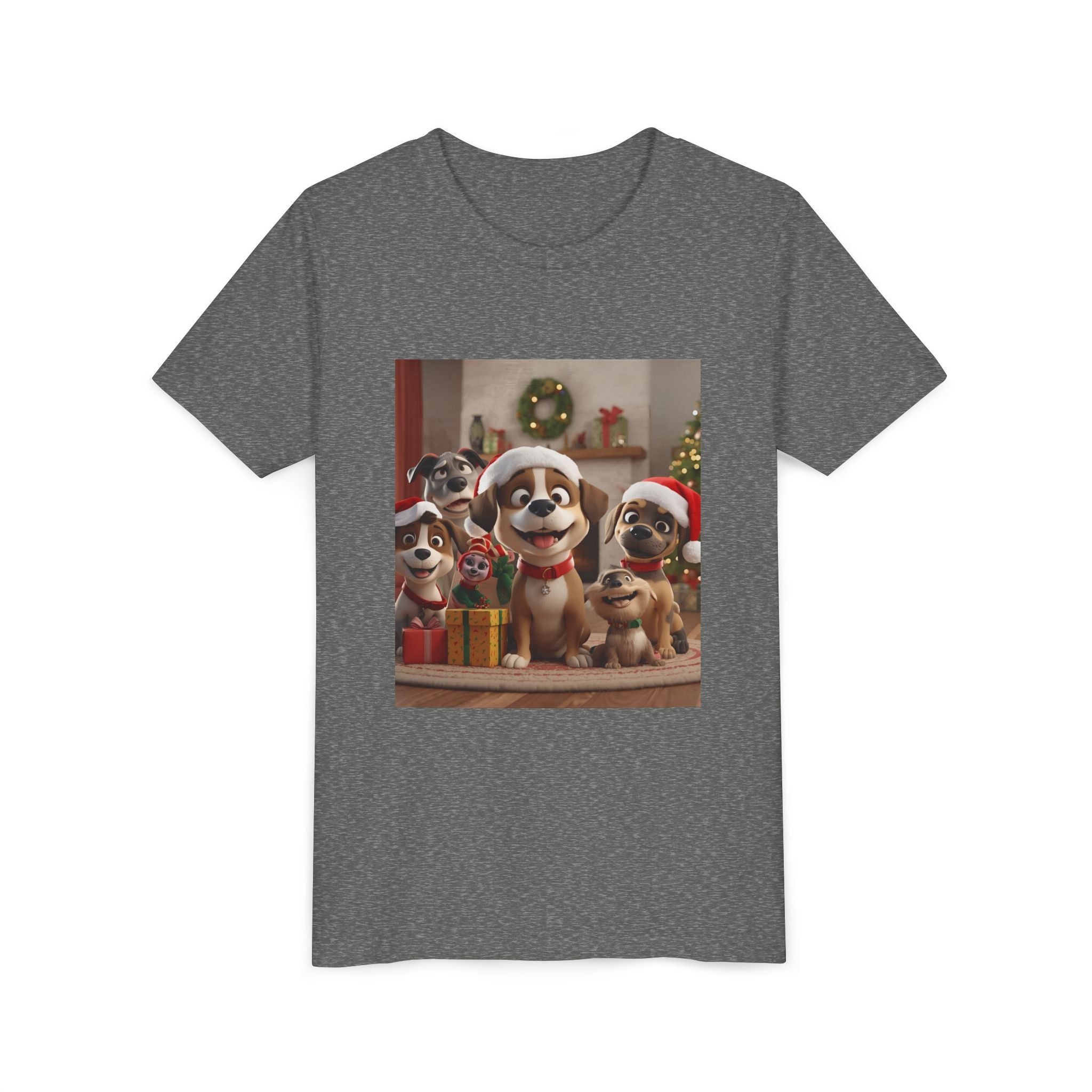 Cute Festive Christmas Dog Youth Short Sleeve Tee