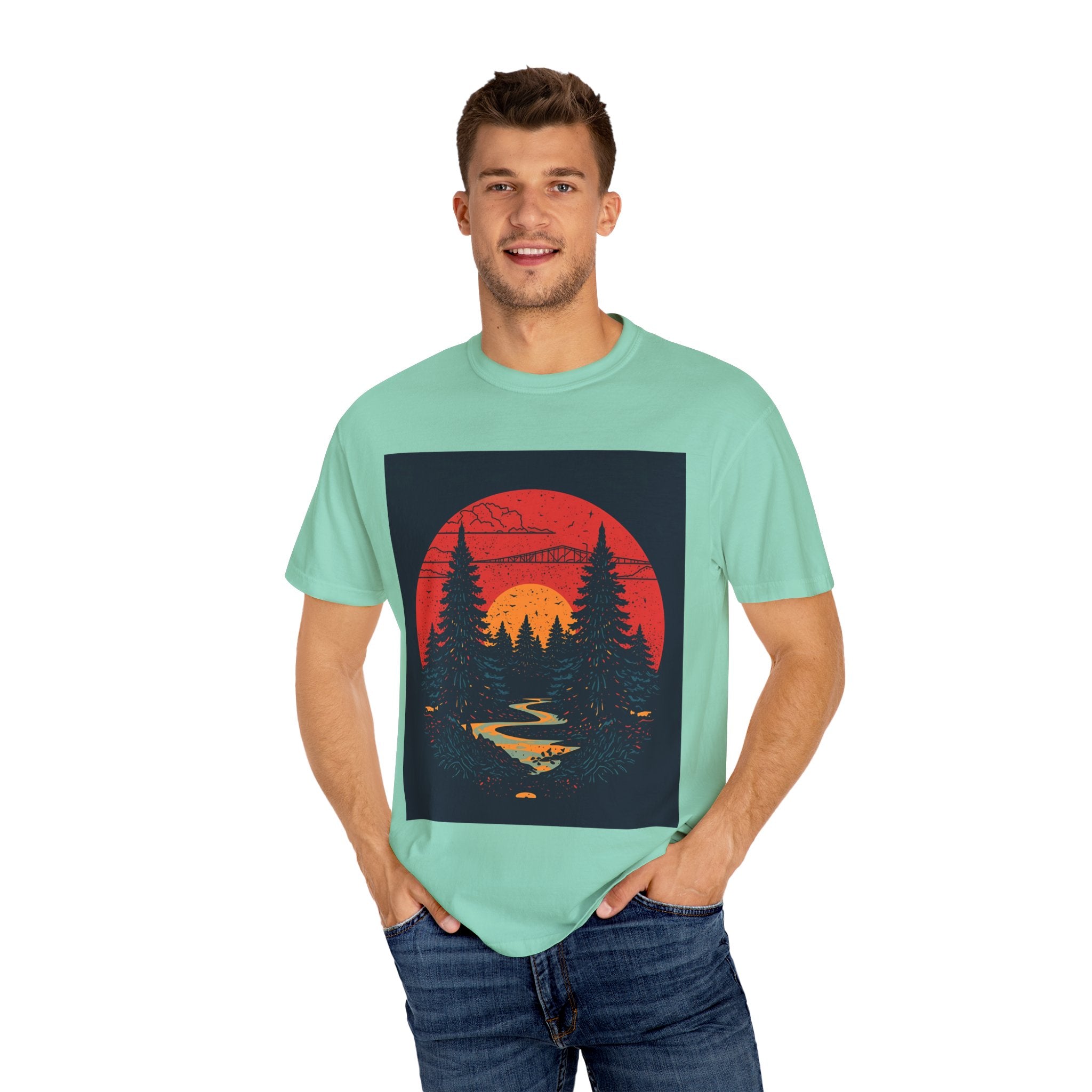 Sunset Forest Unisex Tee, Outdoor Adventure Shirt, Nature Lover Gift, Casual Stylish Top, Fall Fashion T-shirt