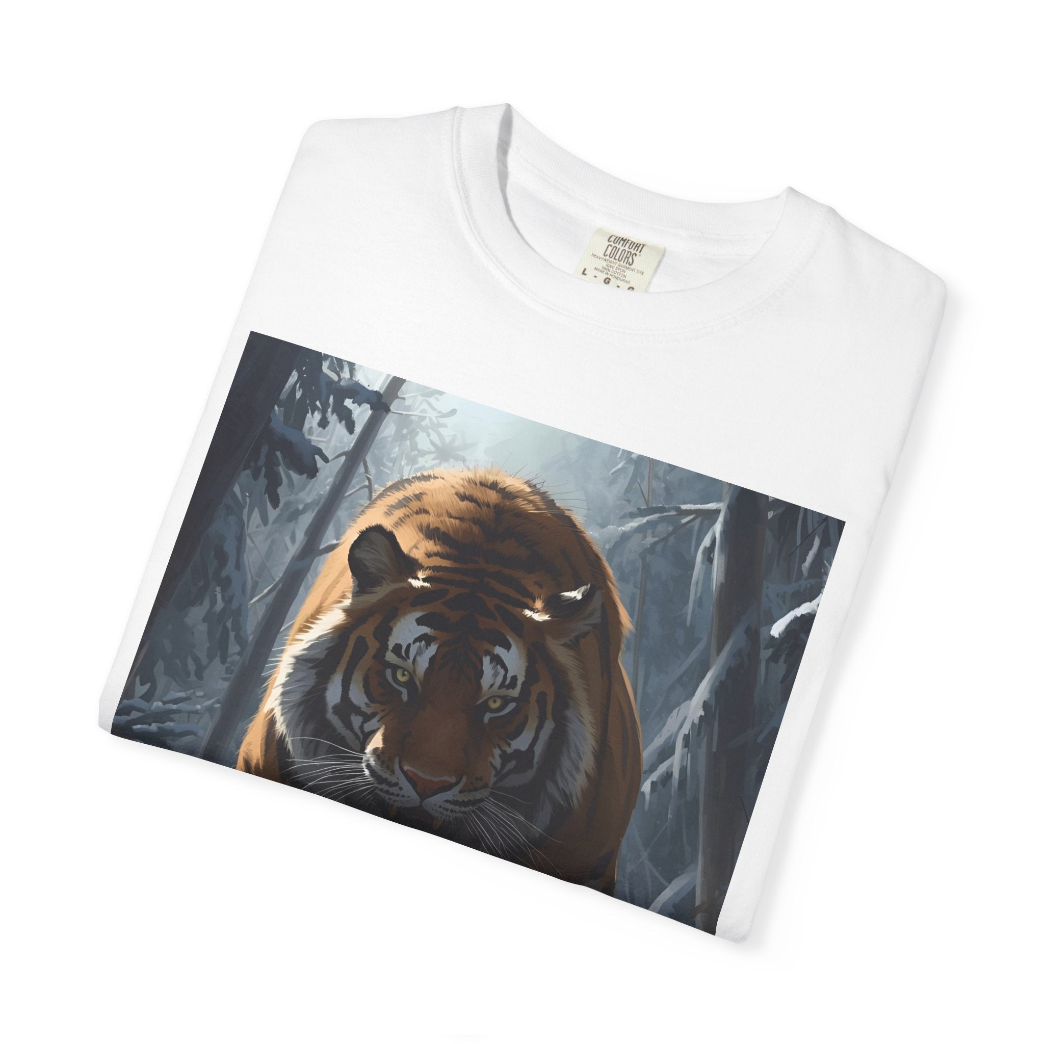 Fierce Tiger Roar Snow Graphic Tee, Eco-Friendly T-Shirt for Animal Lovers, Adventure Apparel, Gift for Wildlife Enthusiasts, Casual Wear