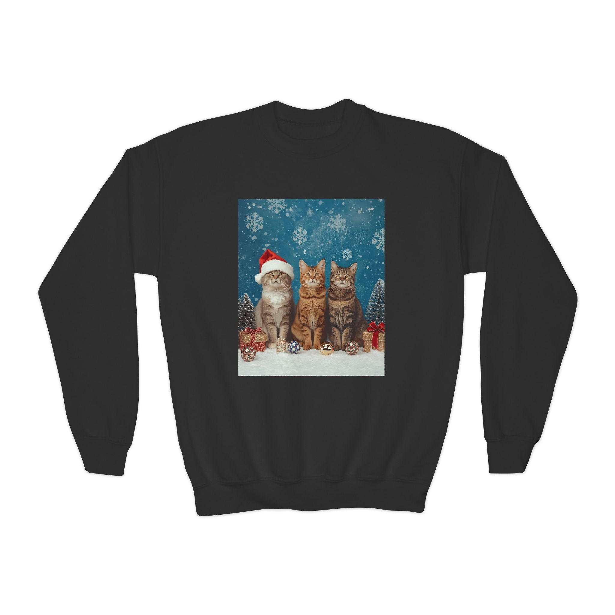 Cute Cat Festive Christmas Youth Crewneck Sweatshirt