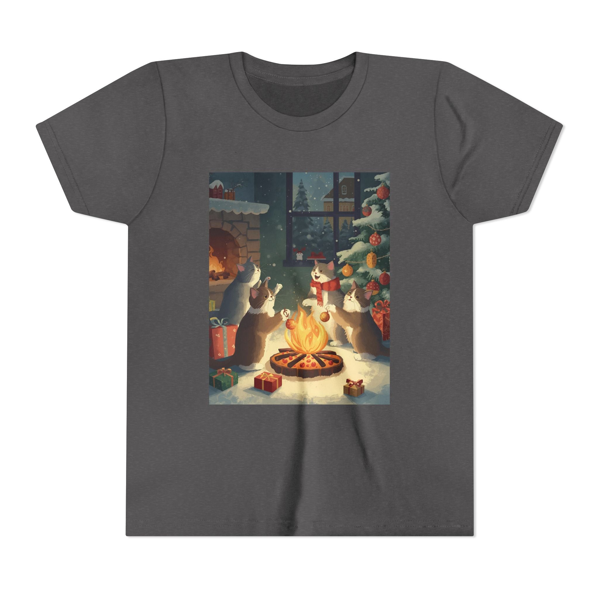 Cozy Christmas Youth Tee, Festive Graphic Short Sleeve Shirt, Holiday Charm for Kids, Cute Gift for Thanksgiving, Winter Gatherings