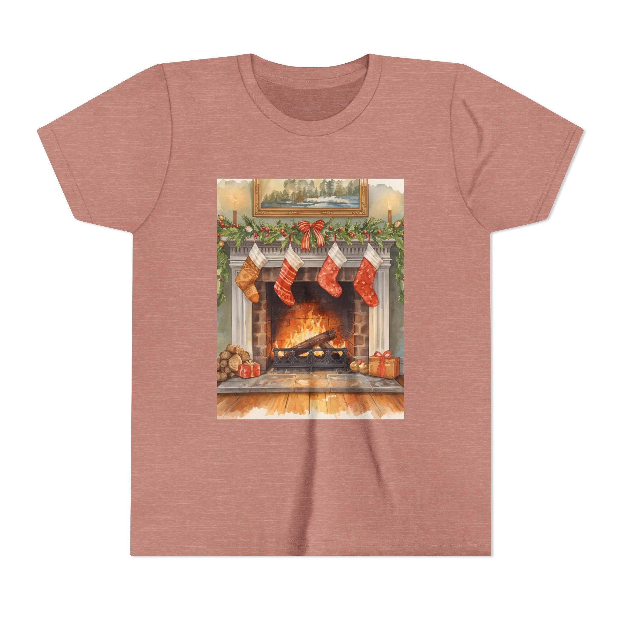 Christmas Stocking Fireplace Youth Short Sleeve Tee