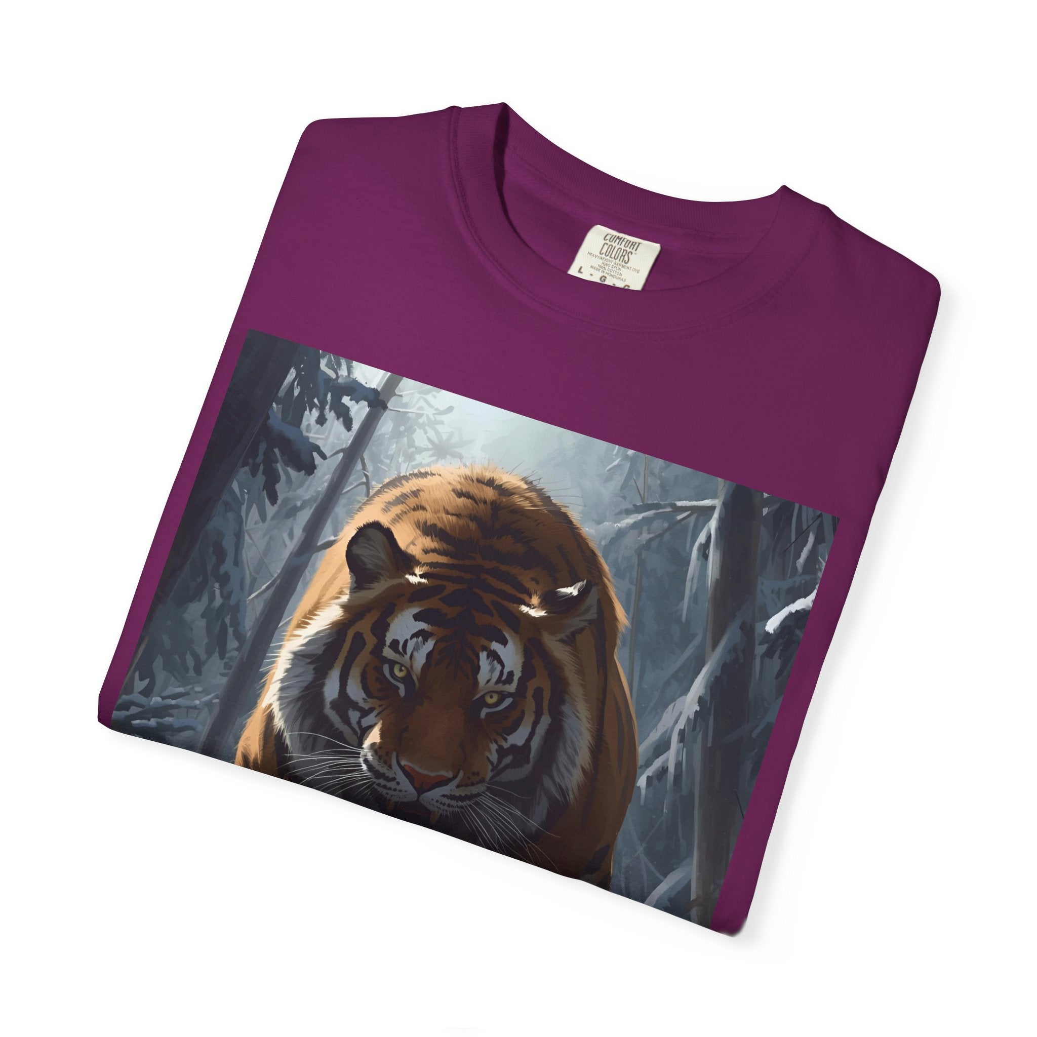 Fierce Tiger Roar Snow Graphic Tee, Eco-Friendly T-Shirt for Animal Lovers, Adventure Apparel, Gift for Wildlife Enthusiasts, Casual Wear