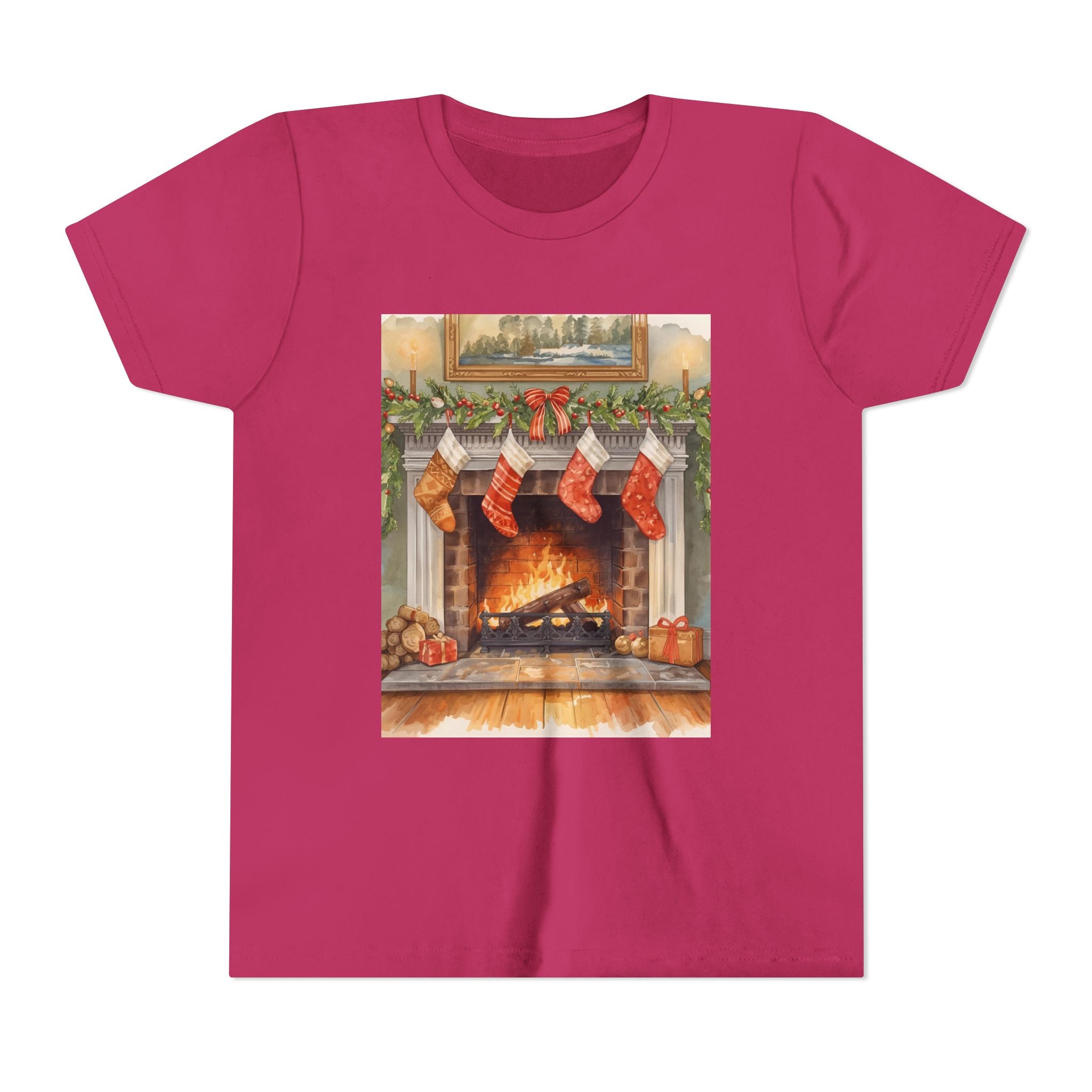 Christmas Stocking Fireplace Youth Short Sleeve Tee