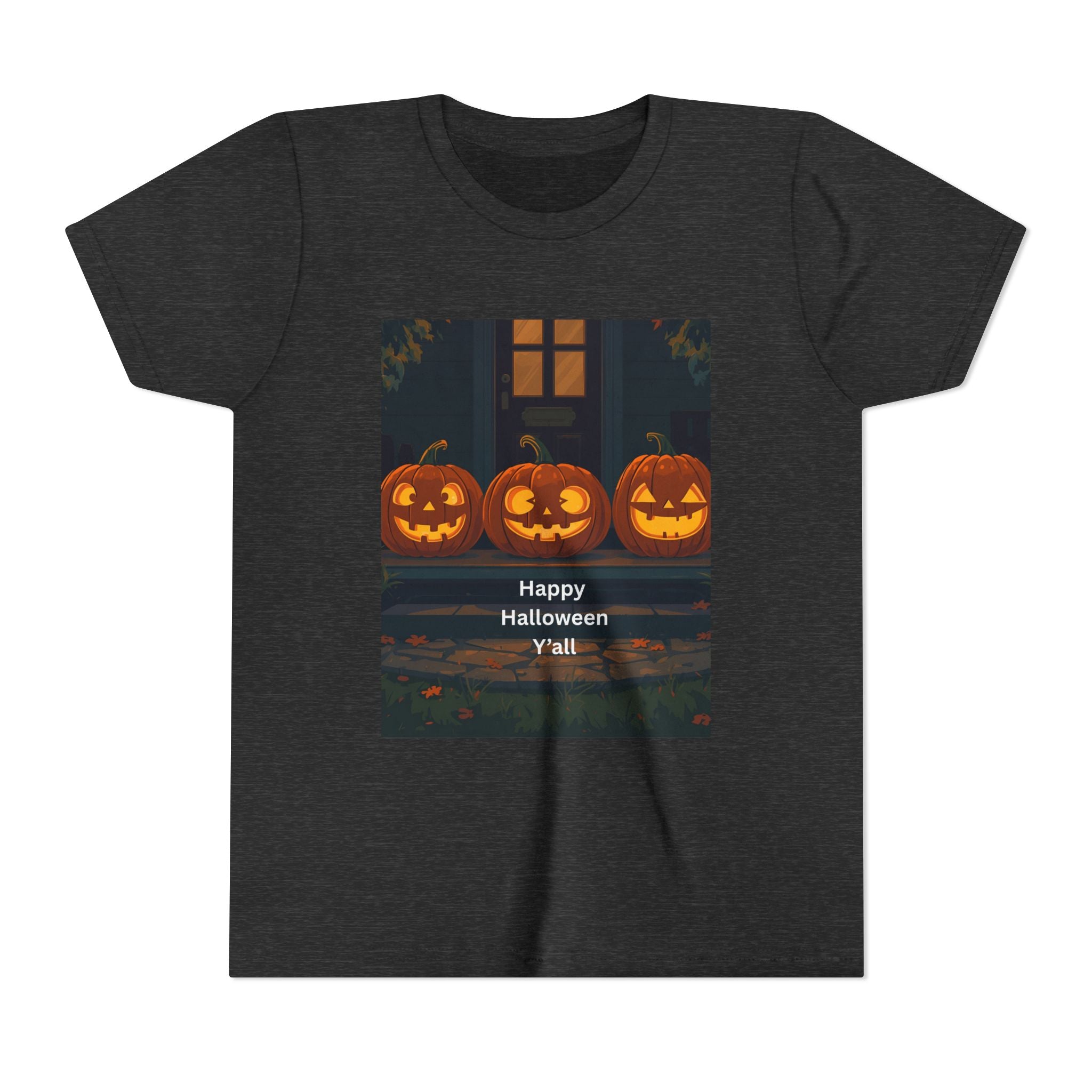 Halloween Pumpkin Youth Tee, Jack-o'-lantern Shirt, Trick or Treat Apparel, Spooky Kids T-Shirt, Halloween Costume Top