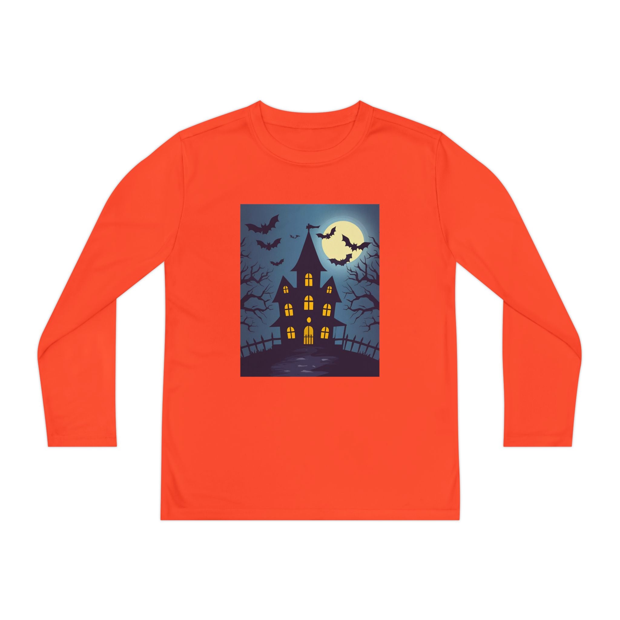 Halloween Haunted House Youth Long Sleeve Tee, Halloween Shirt, Spooky Tee, Ghostly Nightwear, Fall Apparel, Kids Halloween Costume