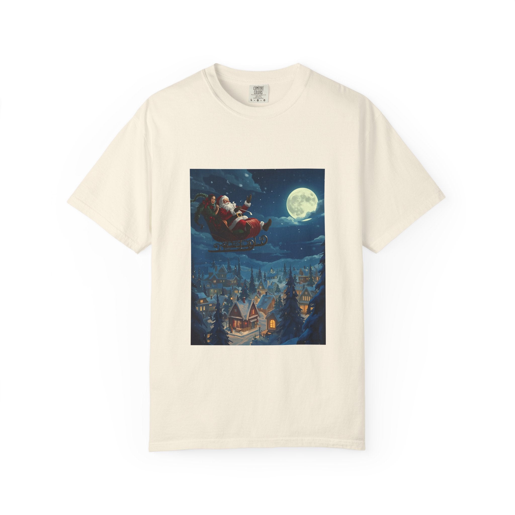 Christmas Santa Sleigh Unisex Garment-Dyed T-shirt