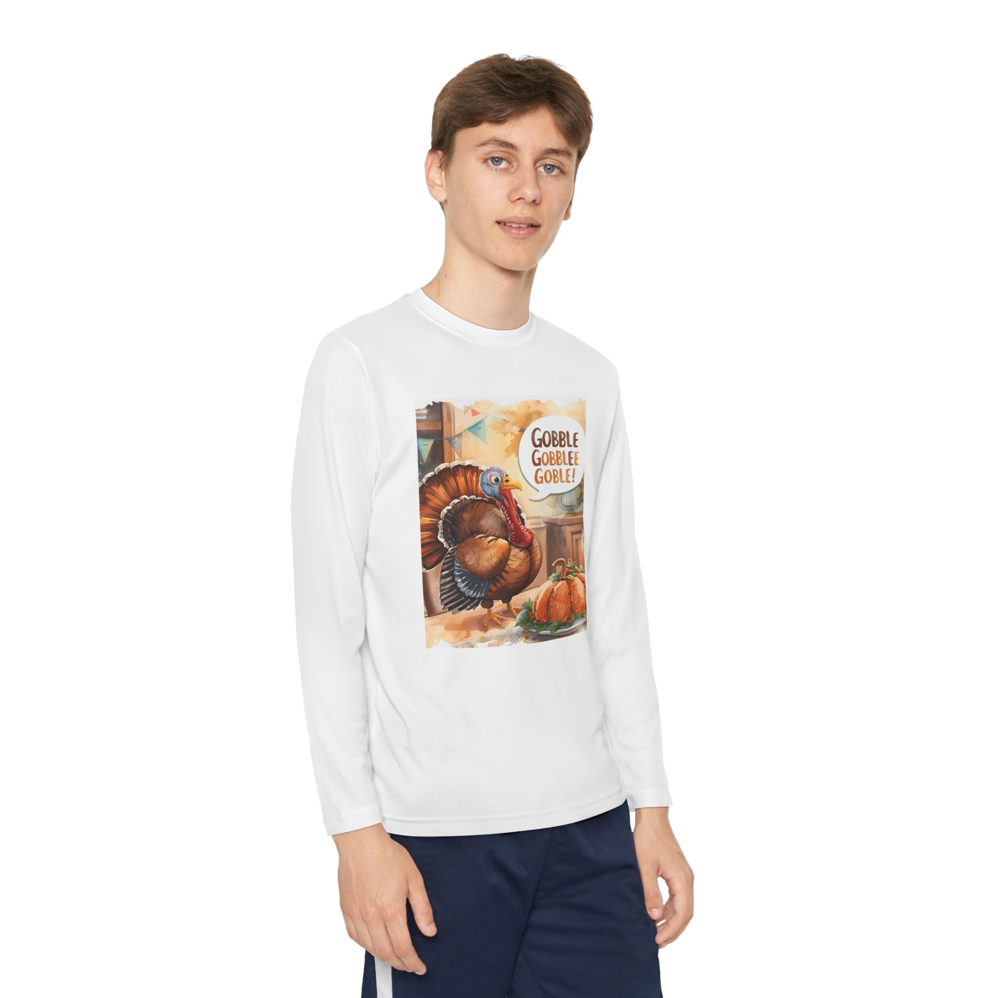 Thanksgiving Turkey Youth Long Sleeve Competitor Tee