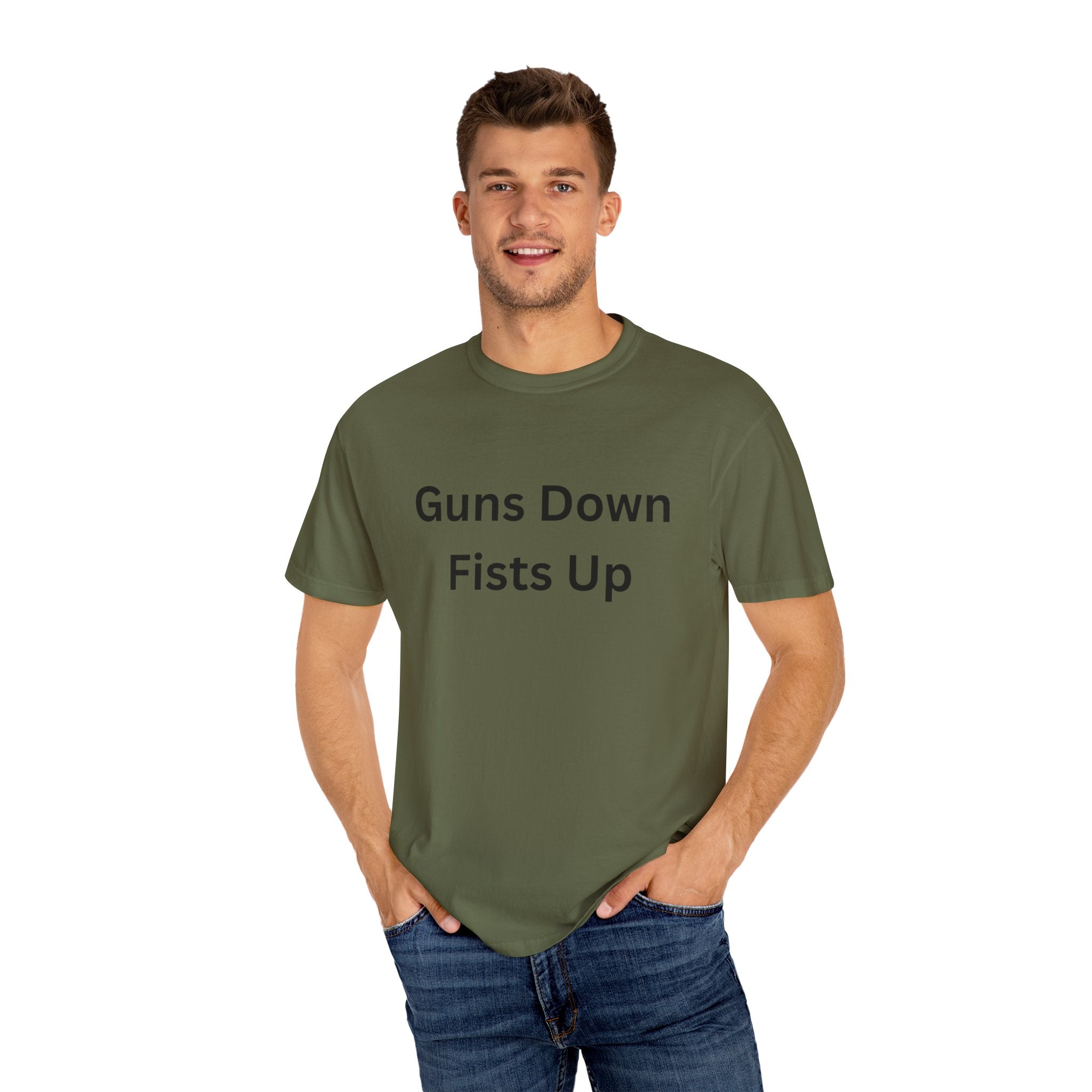 Unisex Motivational T-Shirt - Guns Down Fists Up - Casual Wear, Activism Shirt, Gift for A Cause, Everyday Comfort, Inspirational Tee