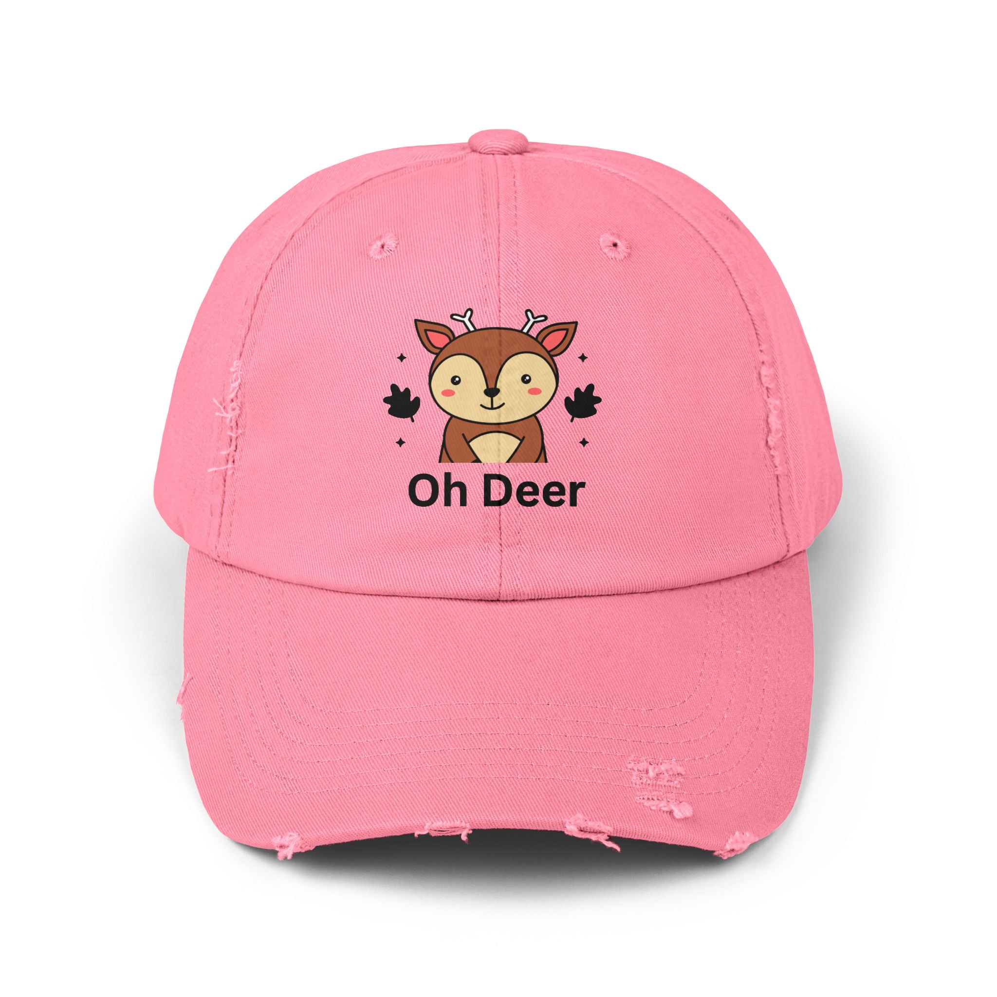 Cute Distressed Cap with 'Oh Deer' Design, Fun Gift for Nature Lovers, Unisex Outdoor Hat, Ideal for Birthdays, Holidays, Casual Wear