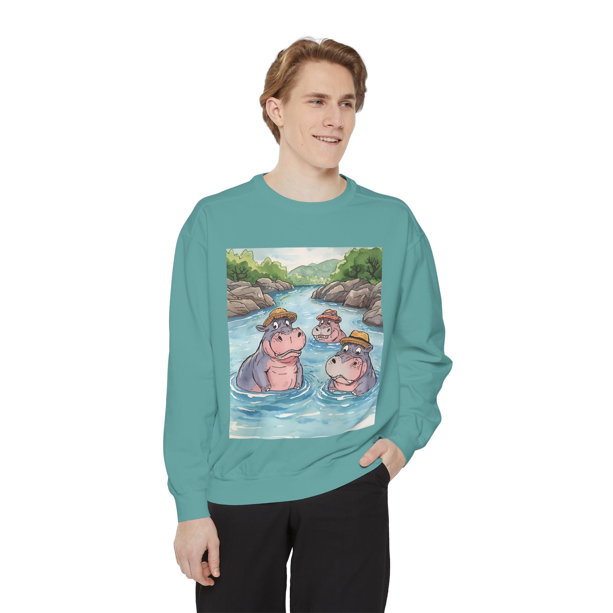 Hippo Cute Unisex Garment-Dyed Sweatshirt