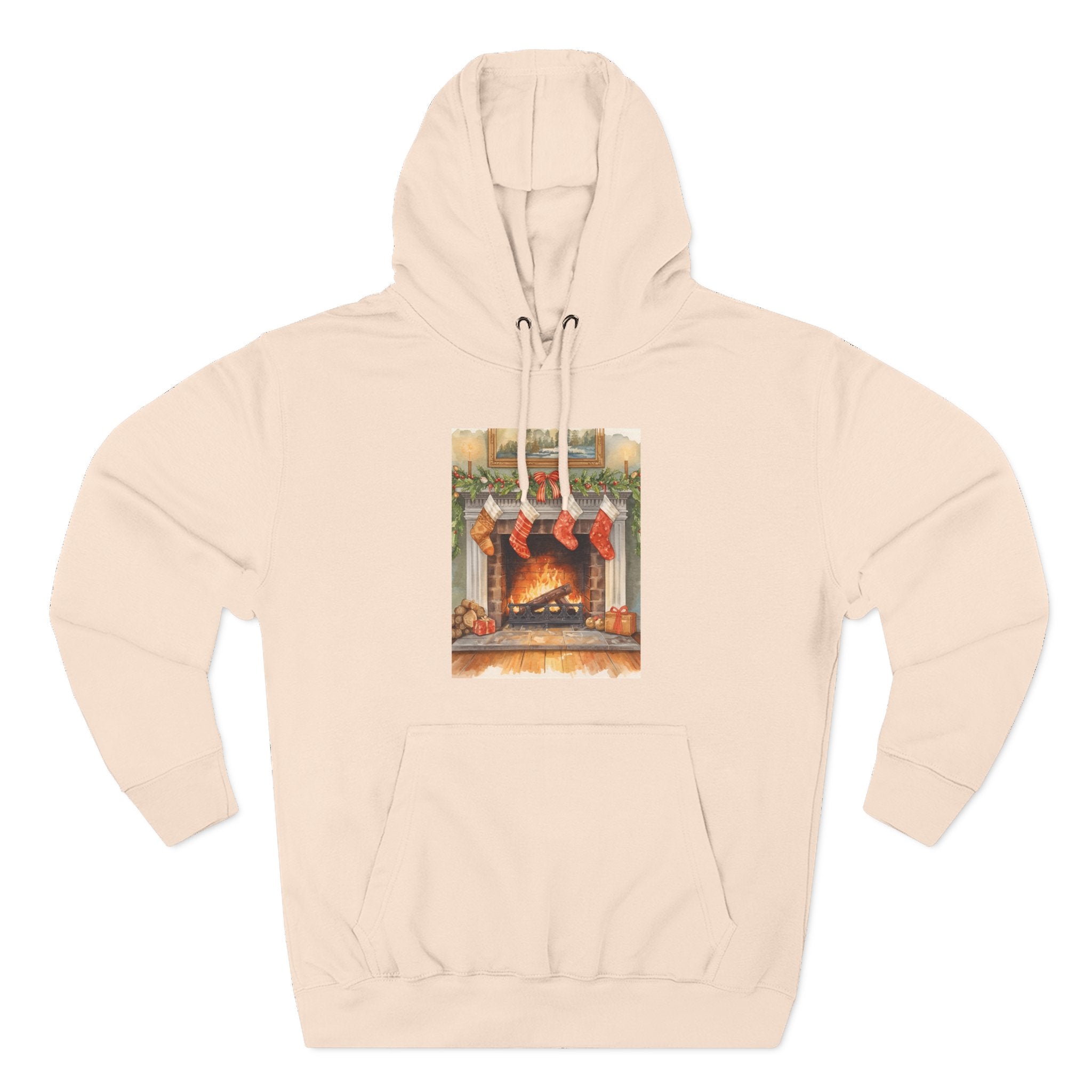Christmas Stocking Fireplace Three-Panel Fleece Hoodie