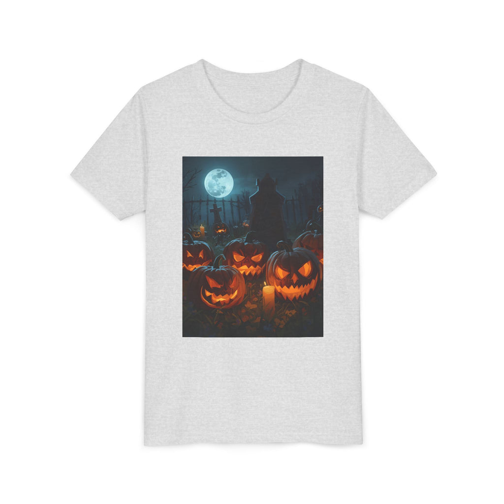 Scary Halloween Pumpkin Youth Short Sleeve Tee, Cute Halloween Shirt, Kids Costume Top, Spooky Tees, Trick or Treat Shirt