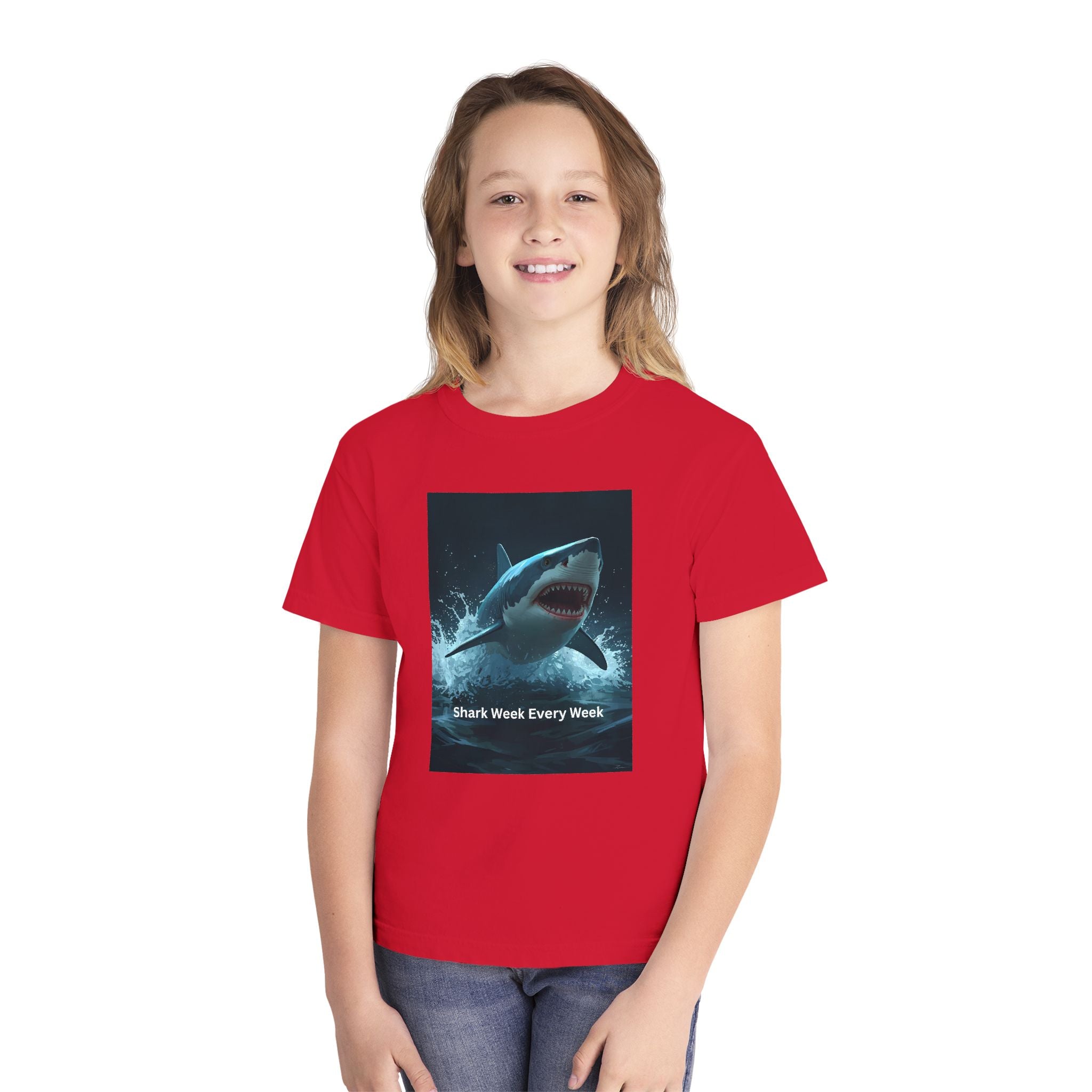 Shark Week Youth Tee, Fun Shark Graphic Shirt, Kids Summer Apparel, Ocean Lover Gift, Beach Party Clothing