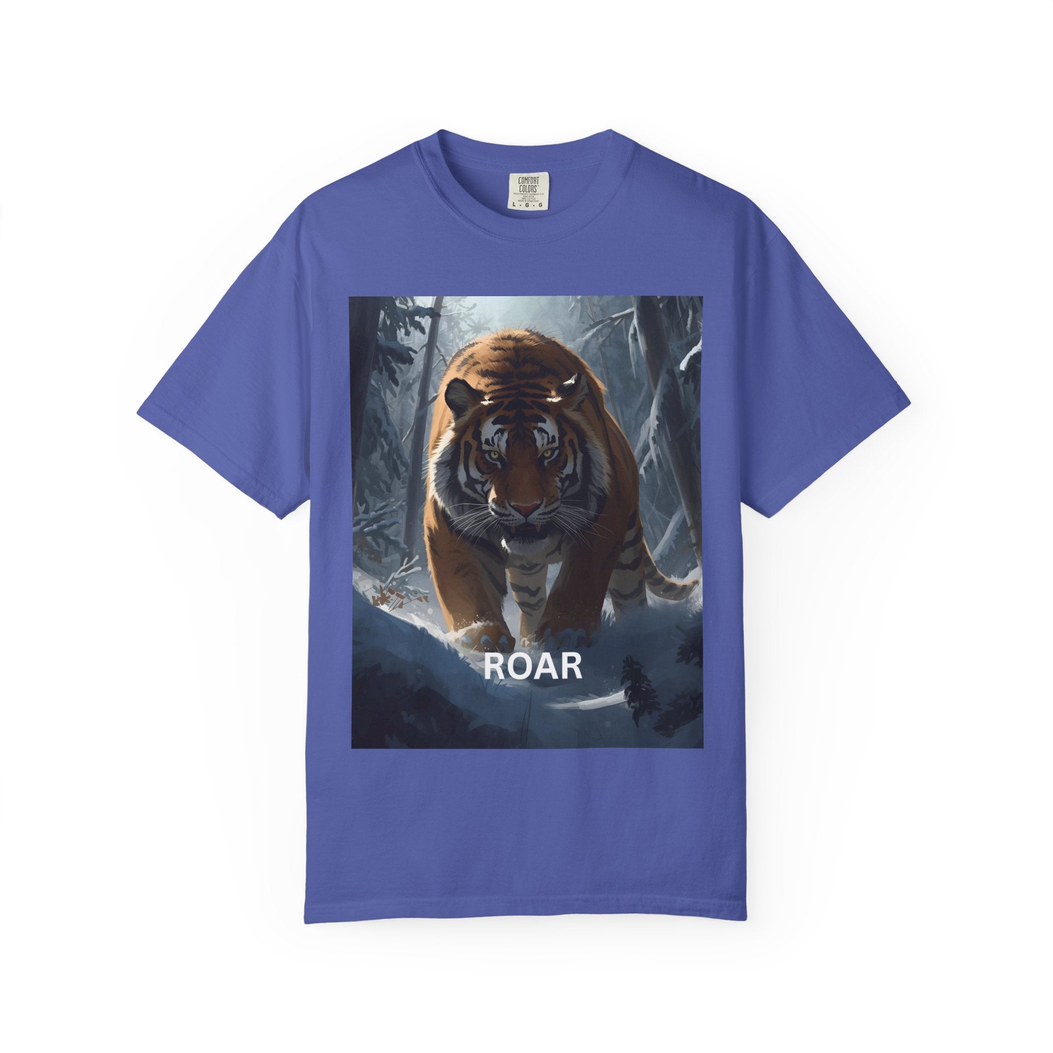 Fierce Tiger Roar Snow Graphic Tee, Eco-Friendly T-Shirt for Animal Lovers, Adventure Apparel, Gift for Wildlife Enthusiasts, Casual Wear