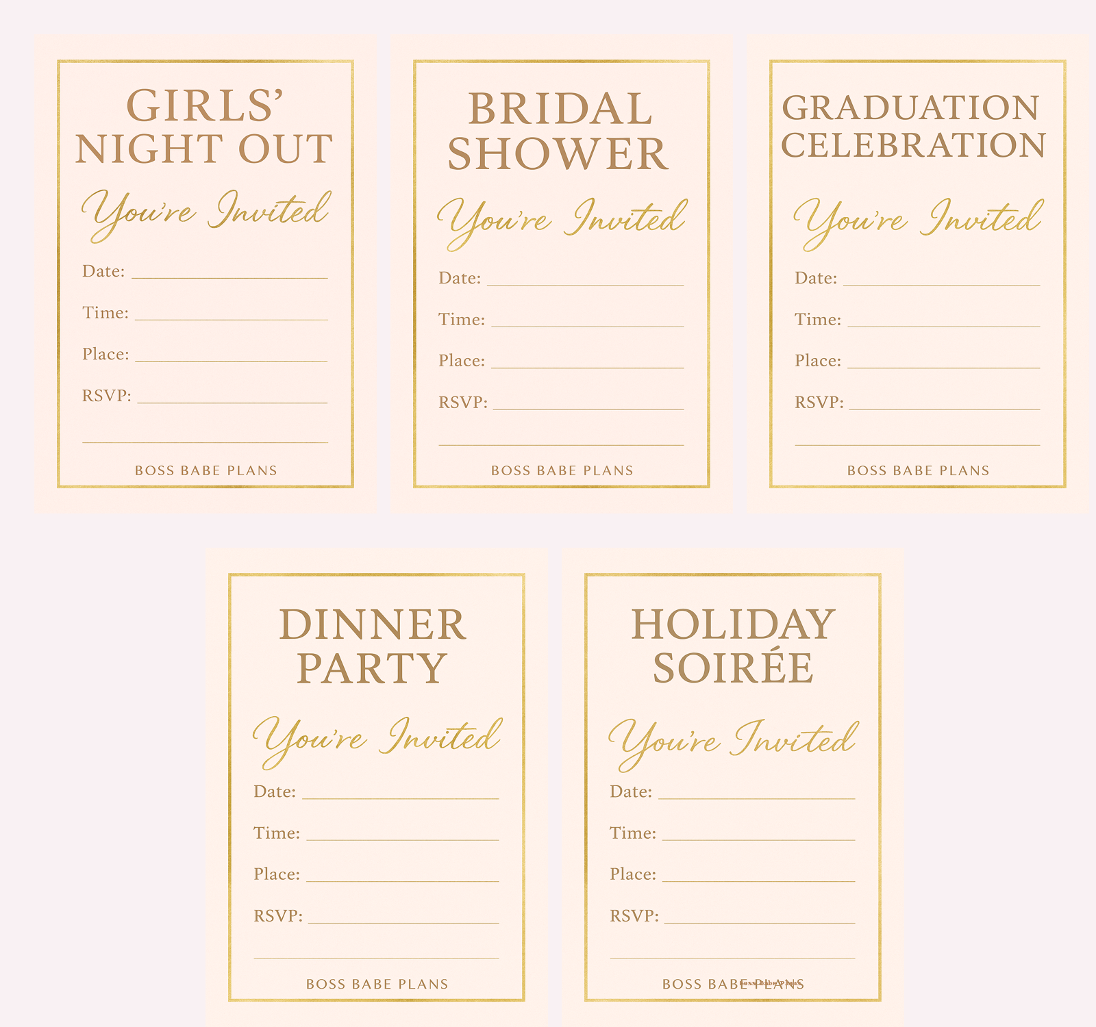 Boss Babe Party Invitations – Blush & Gold Printable by Boss Babe Plans