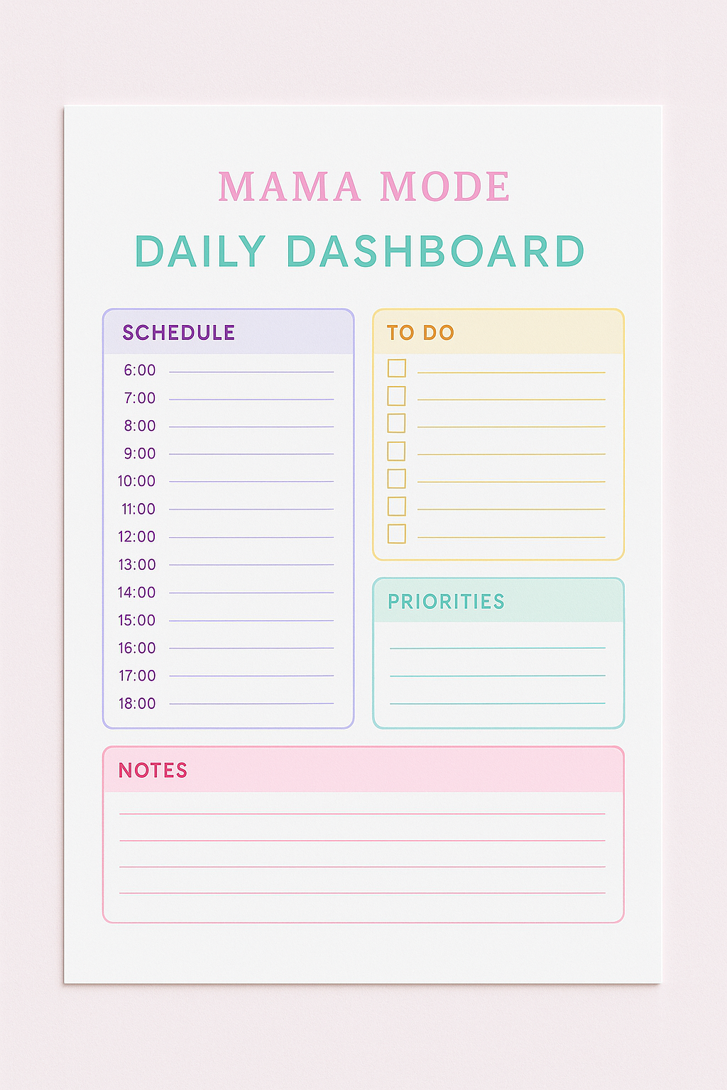 Mama Mode Daily Dashboard - Pastel