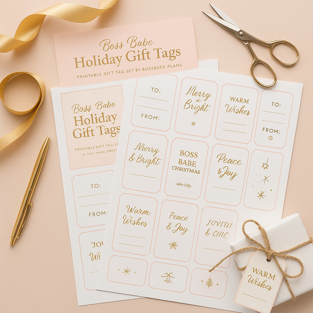 Boss Babe Holiday Gift Tags – Blush & Gold Printable by Boss Babe Plans