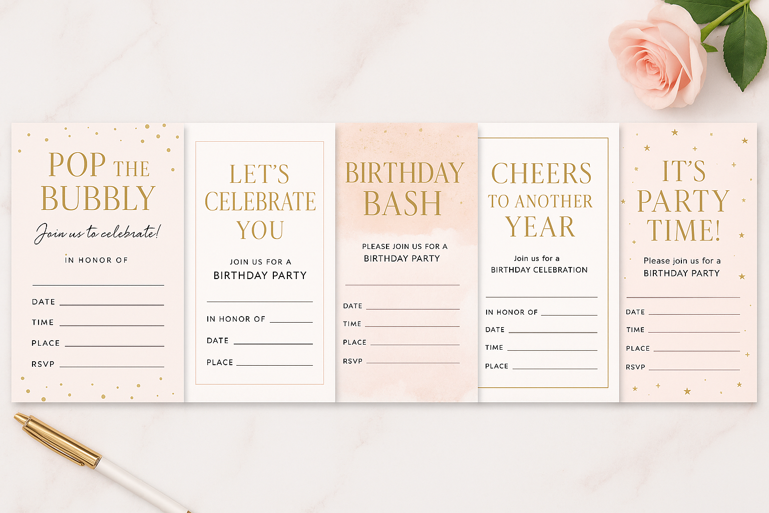 Boss Babe Birthday Party Invitations – Blush & Gold Printable by Boss Babe Plans
